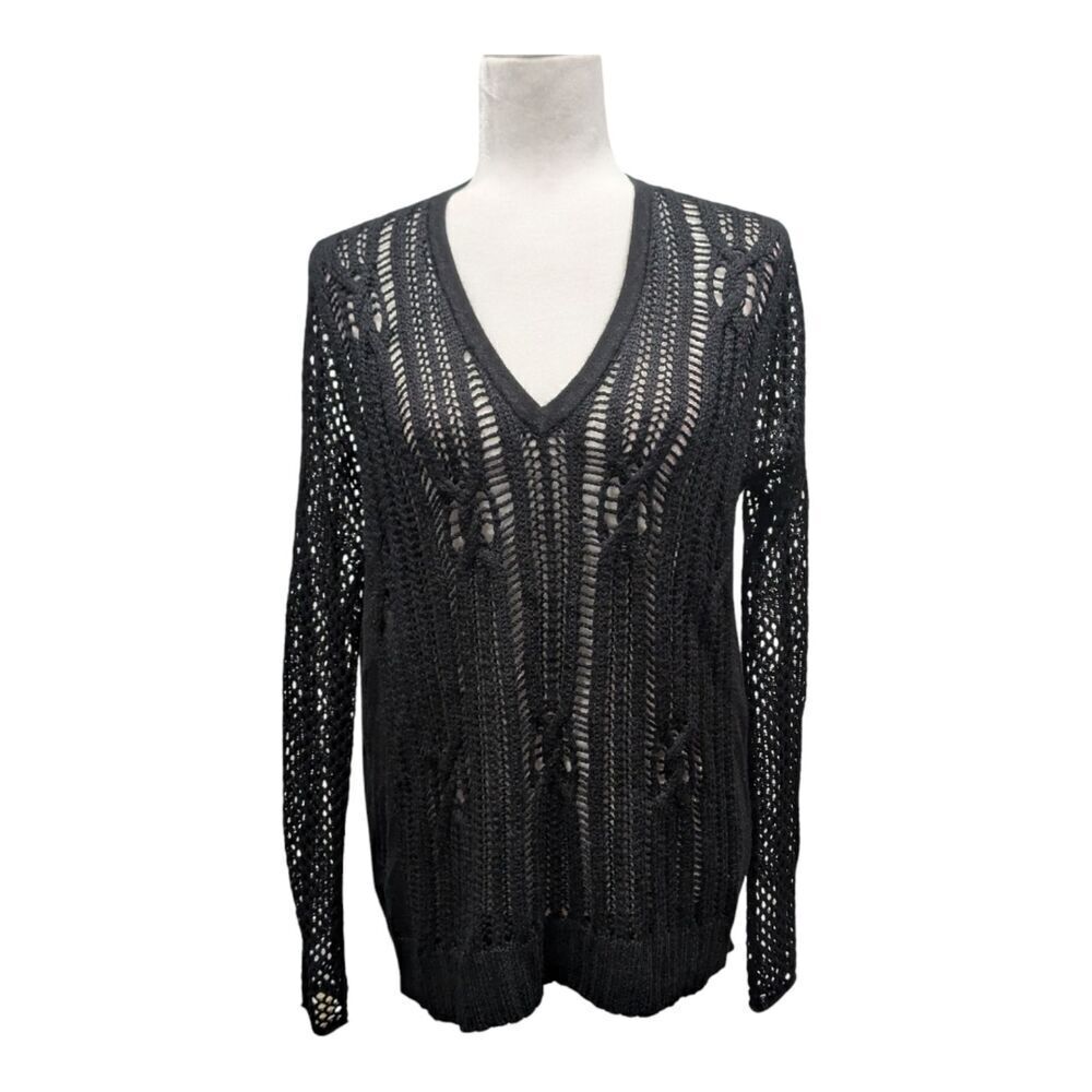 Tess Giberson Anthropologie Wool Blend Open Weave Crochet Cable Knit Sweater, M